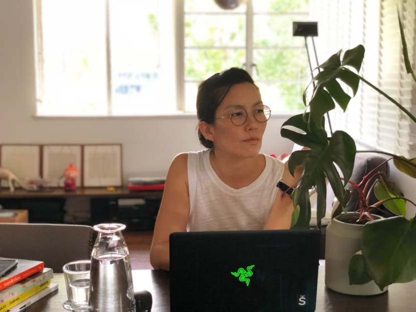 The author (pictured) says that her one-year-old baby has maybe 25 words, an infinity of times more than her father’s zero.