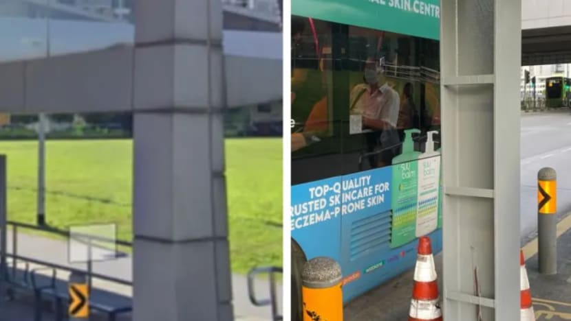 Penglihatan penumpang terhadang, lapisan panel tiang di perhentian bas MRT Punggol ditanggalkan Penglihatan penumpang terhadang, lapisan panel tiang di perhentian bas MRT Punggol ditanggalkan