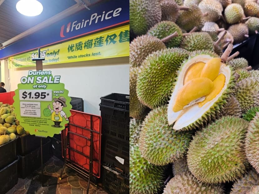 FairPrice selling durians for S$1.95 each at selected outlets this month