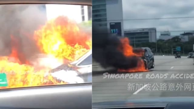 泛岛快速公路宝马着火 车头被烈火吞噬