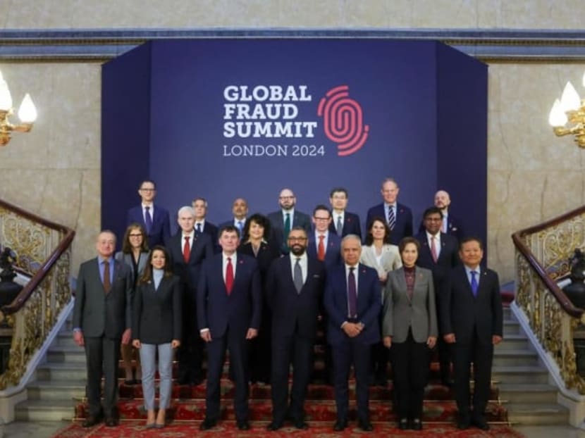 Second Minister for Home Affairs Josephine Teo (first row, second from right) attended the inaugural Global Fraud Summit in London. A communique signalling a commitment to tackle fraud and scams was endorsed by 11 countries at the summit.