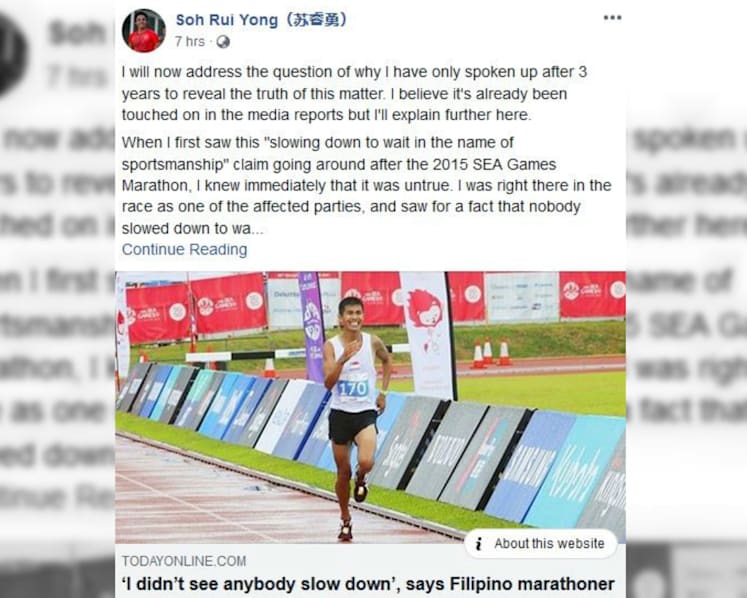 ‘My only regret is not speaking up sooner’, says marathoner Soh on teammate’s disputed sportsmanship act