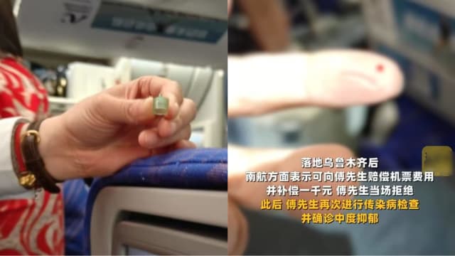 被前乘客所遗留针头扎出血 中国男子陷抑郁向南航索赔