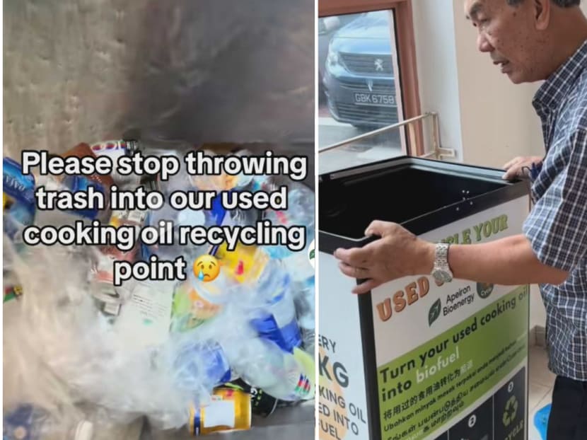 Biofuel company Apeiron Bioenergy put out a TikTok video on July 18, 2024 showing an employee sifting through various trash items such as plastic bottles and empty drink cans in its collection bin. Biofuel company Apeiron Bioenergy put out a TikTok video on July 18, 2024 showing an employee sifting through various trash items such as plastic bottles and empty drink cans in its collection bin.