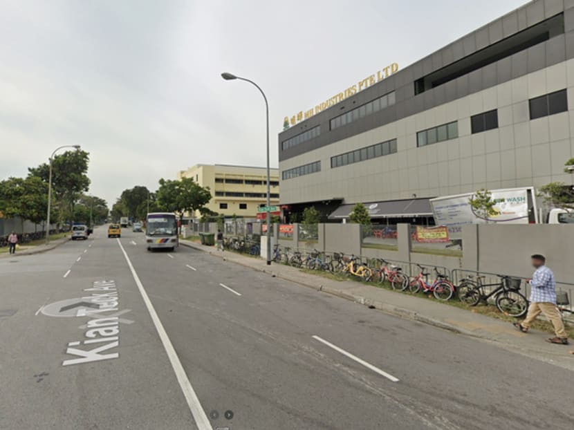 The scene of a collision between a lorry driver and a motorcyclist, at the T-junction between Kian Teck Avenue and Kian Teck Road in the Upper Jurong Road area.