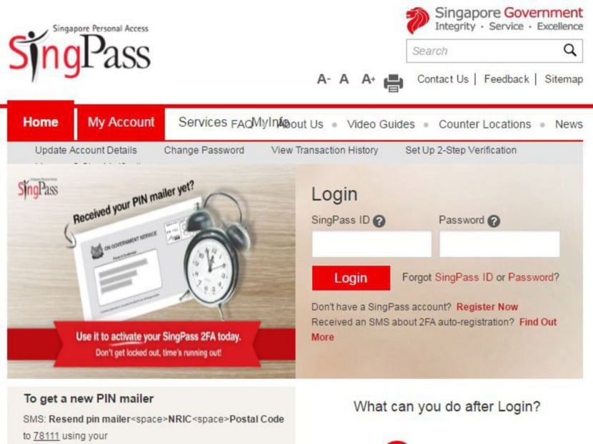 Screengrab of SingPass website.