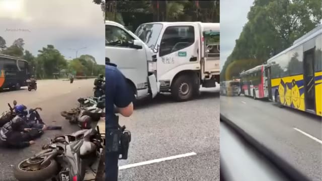 AYE严重连环车祸22人送院 涉及巴士货车摩托等多辆车