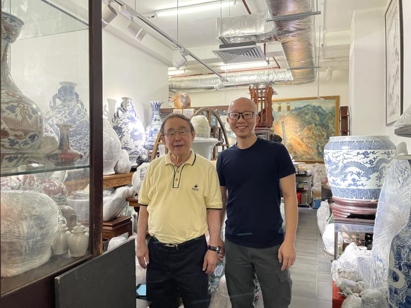 Mr Jonathan How and his father, Mr TT How, owners of The Antique Room, a new antiques shop at Orchard Towers. Mr Jonathan How and his father, Mr TT How, owners of The Antique Room, a new antiques shop at Orchard Towers.
