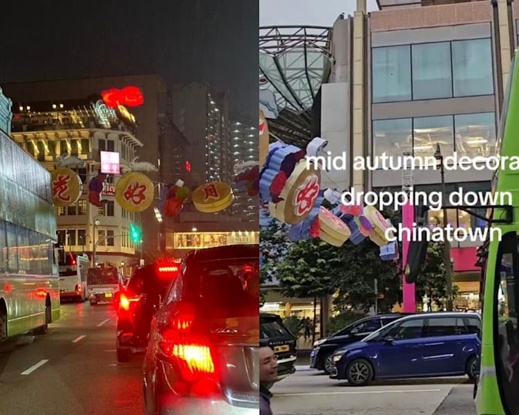 Road traffic in Chinatown disrupted by falling mid-autumn festival street decorations