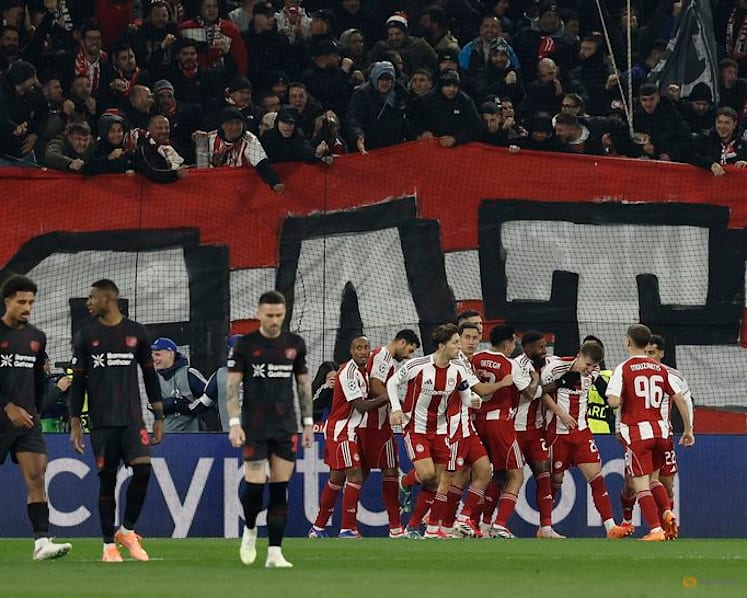 Olympiacos power past Leverkusen 2-0 to keep alive qualifying hopes