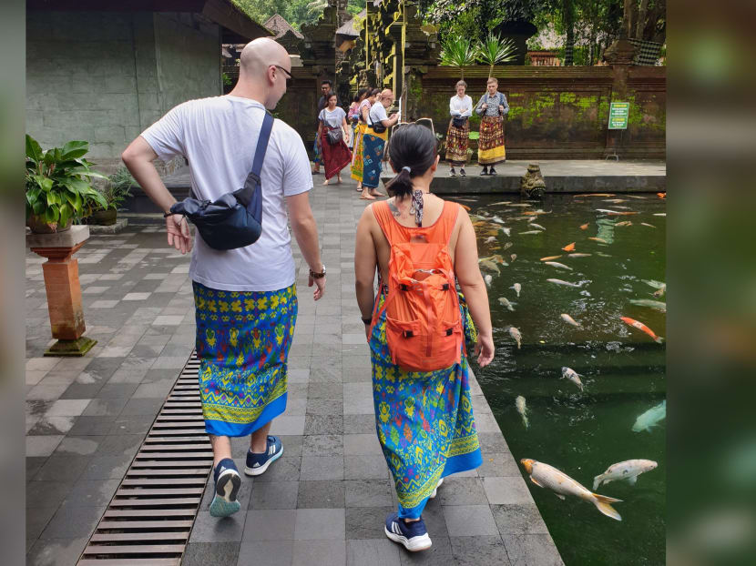 "Getting stared at is an everyday thing for us both and yes, we still find it rude," says the author, seen here with her boyfriend during a recent trip to Bali.