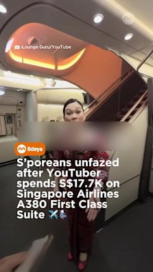Singaporeans’ reactions are noticeably more chill #8dayssg #8dayssgtrending #singaporeairlines #a380 #firstclass