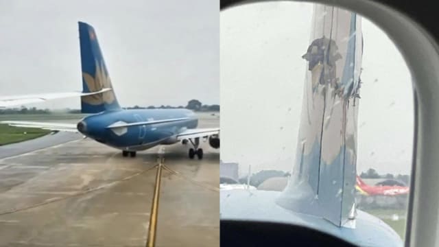越南航空两客机滑行道相撞 波音机翼削断空巴尾翼　