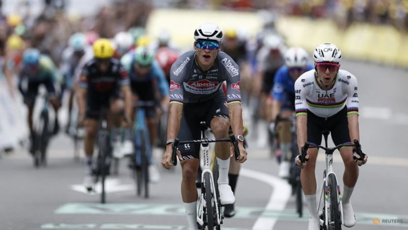 Van der Poel edges out Pogacar in sprint finish to win Tour stage two