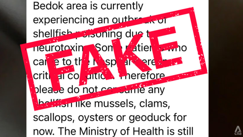 Mesej WhatsApp tentang keracunan kerang-kerangan di Bedok tidak benar: SFA, MOH Mesej WhatsApp tentang keracunan kerang-kerangan di Bedok tidak benar: SFA, MOH