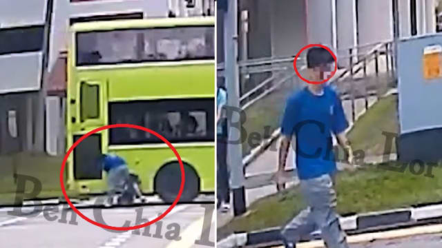 骑个人代步工具高速闯灯 男子险遭巴士碾过