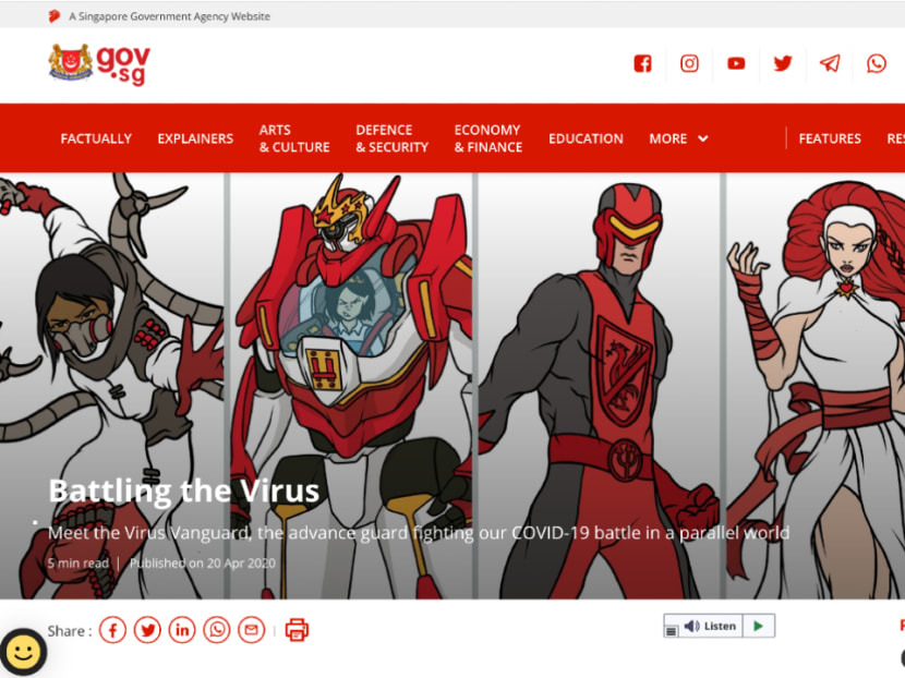 A screenshot of the gov.sg page where it introduced the Virus Vanguard, before it was taken down.