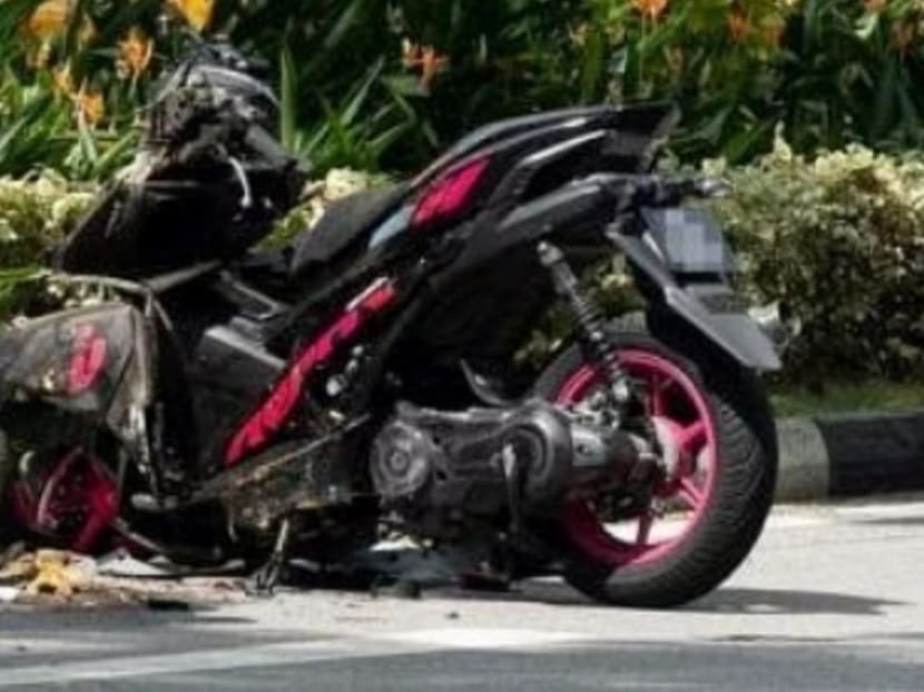 A photo from the Facebook group Singapore road accidents.com showing a motorcycle allegedly involved in an accident along Bras Basah Road. A photo from the Facebook group Singapore road accidents.com showing a motorcycle allegedly involved in an accident along Bras Basah Road.