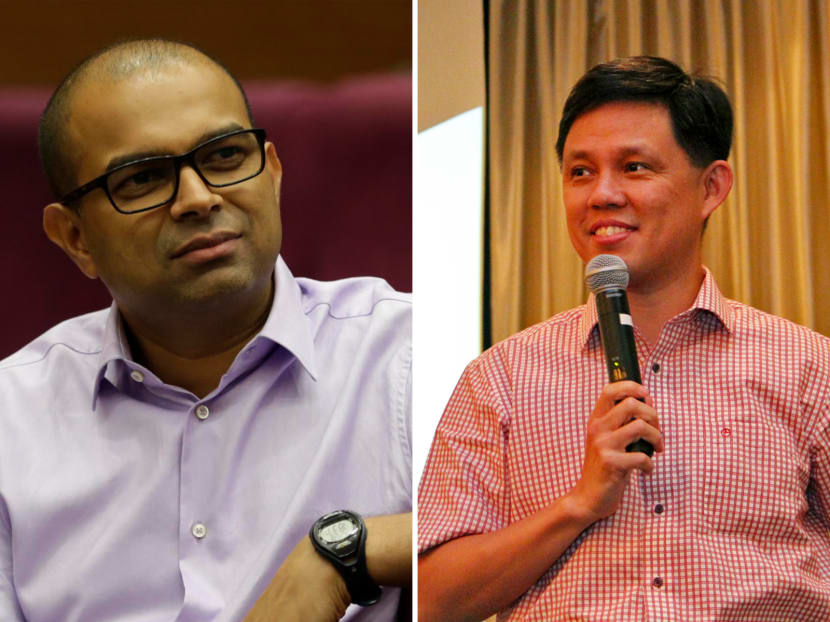 Dr Janil Puthucheary (left) takes over as PAP party whip from Mr Chan Chun Sing (right) from June 6, 2019.