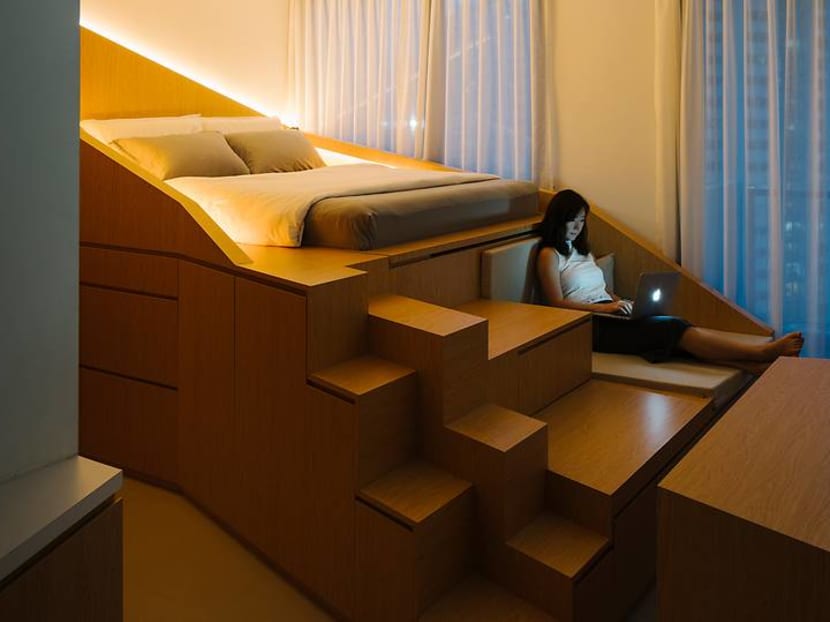 A 460 sq ft studio apartment with a literal out-of-the-box space-saving design