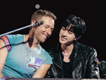 Jin of BTS performs with Coldplay at British band's Seoul concert
