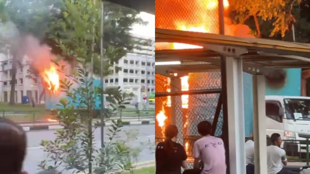 兀兰6道罗厘车斗狂烧 熊熊火势引民众驻观