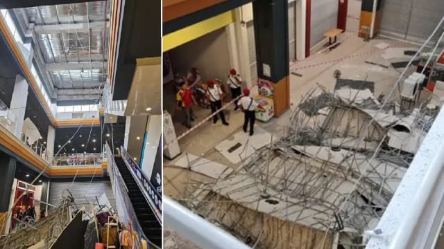 马国一商场天花板坍塌 三店铺砸毁