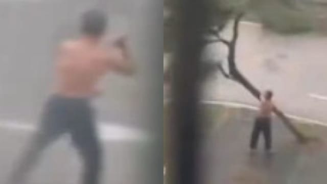 坚信人定胜天？大爷户外打太极 十秒遭“摩羯”吹走