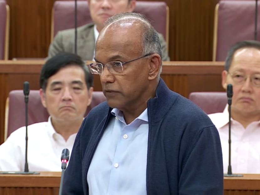 Law and Home Affairs Minister K Shanmugam speaking in Parliament on Monday, July 3, 2023. 