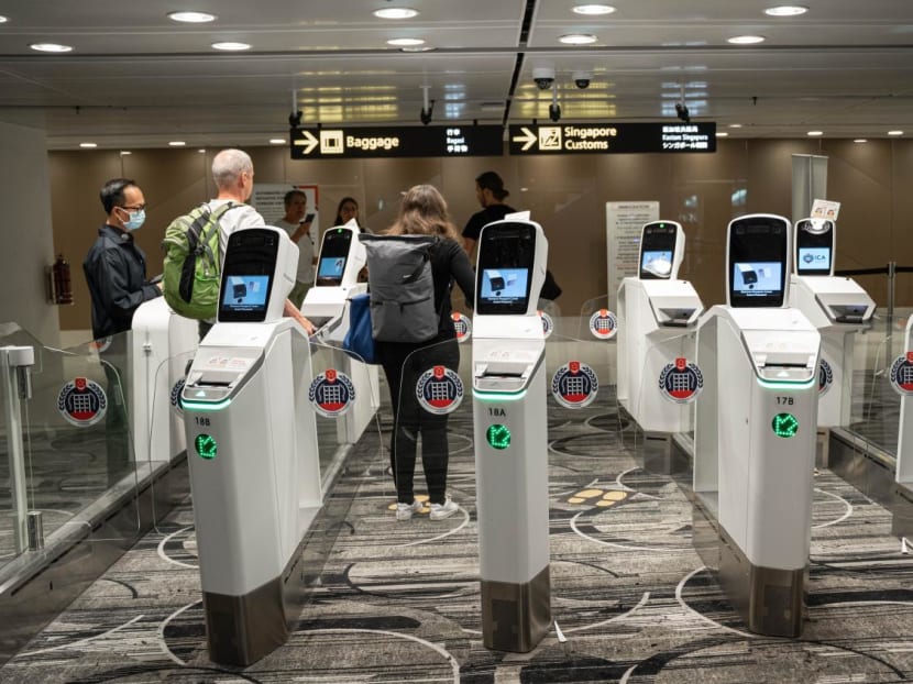 Automated lanes at the arrival immigration hall of Changi Airport Terminal 1. Automated lanes at the arrival immigration hall of Changi Airport Terminal 1.