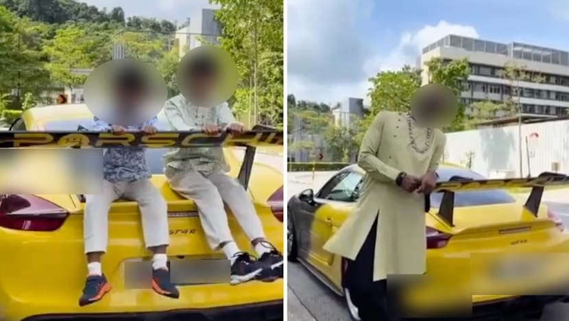 Police investigating incident showing moving Porsche with children on top Police investigating incident showing moving Porsche with children on top