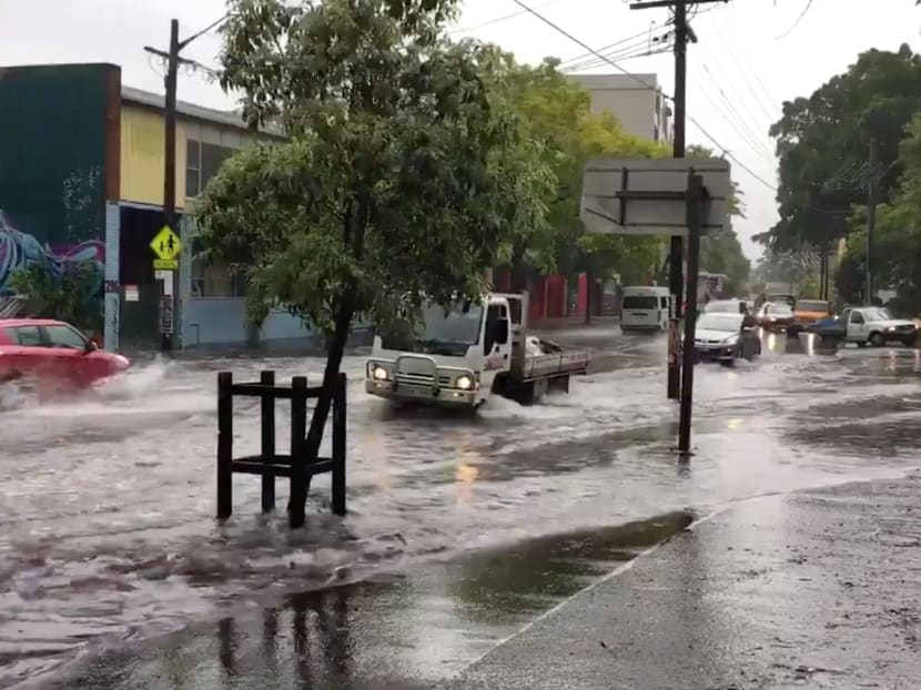 Flash flood near Macpherson MRT Station. Photo: Junde