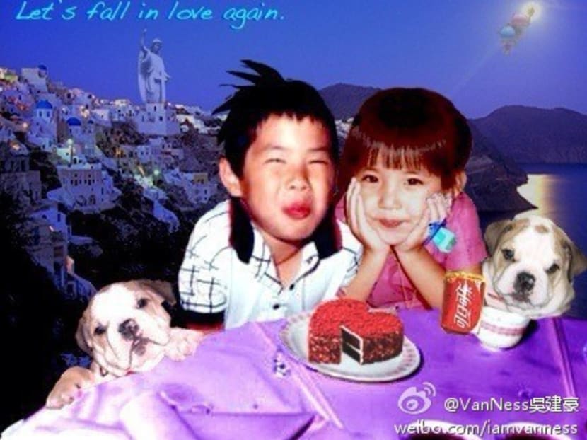 Is this the strangest wedding announcement photo you'll ever see, or what? (Photo: Vanness Wu's Weibo)