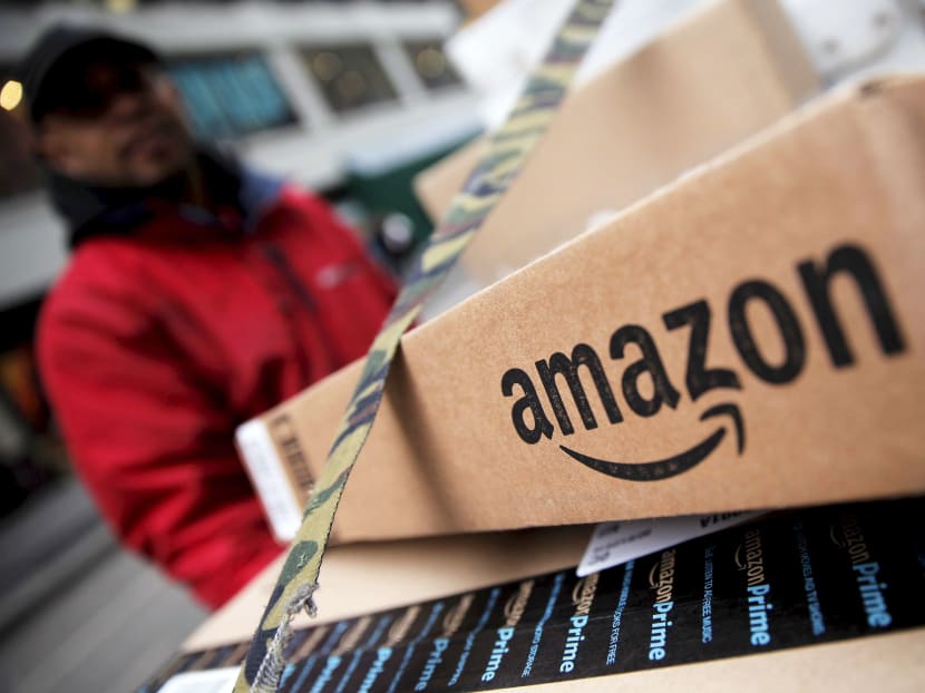 Amazon boxes are seen stacked for delivery in the Manhattan borough of New York City. Photo: Reuters