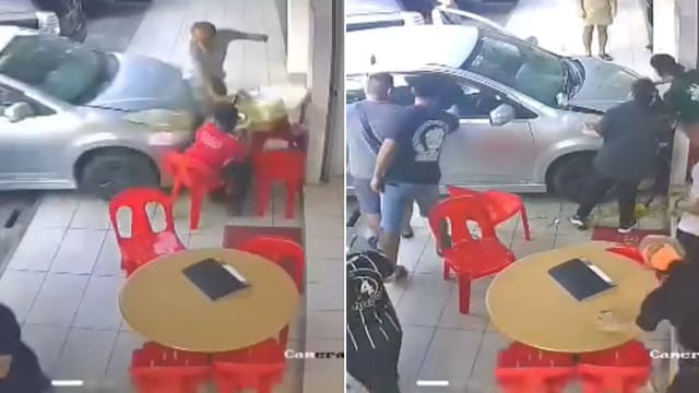 轿车失控误踩刹车撞茶室 马国两食客受伤