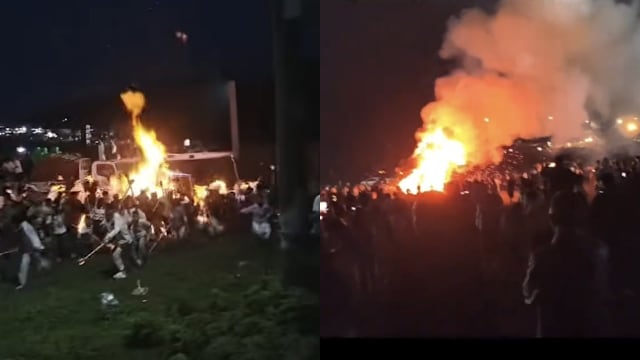 云南火把节可燃液体桶倾倒起火 16人被灼伤
