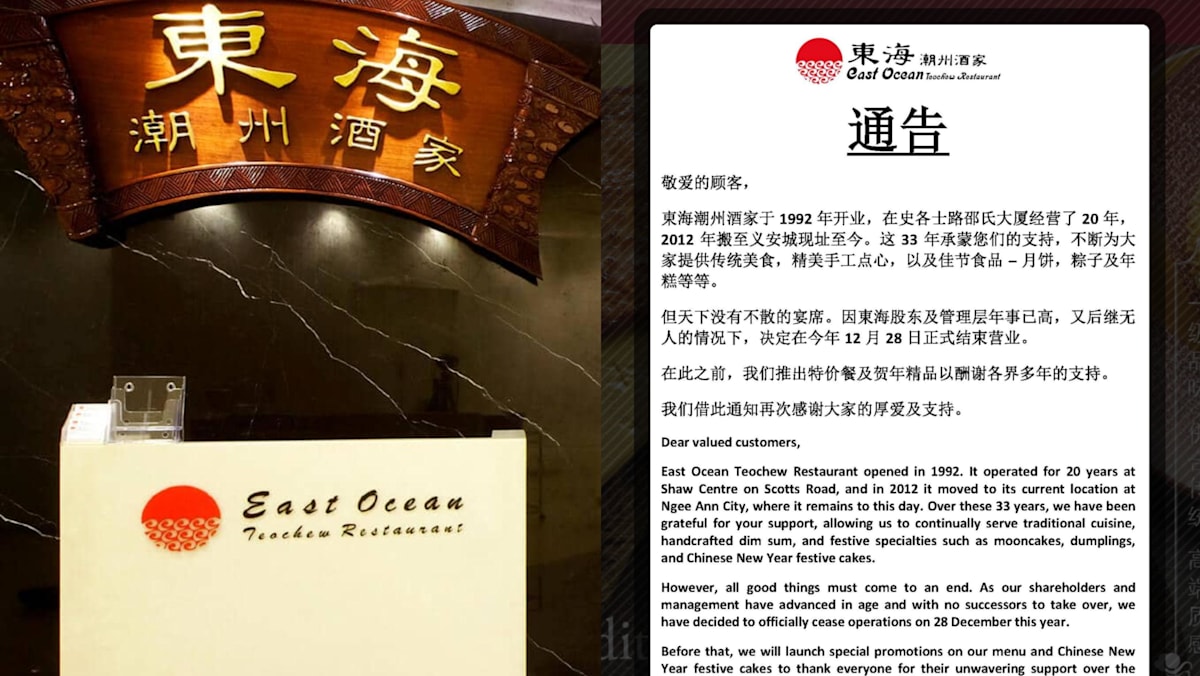 East Ocean Teochew Restaurant at Orchard to close this month after 33 years of operations