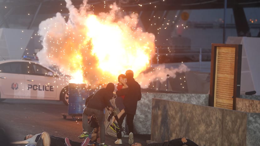Action-movie-style special effects for combined military display at NDP