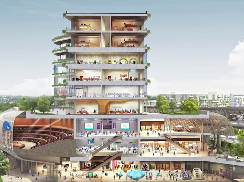 An artist's impression of the cross section of a building in the Jurong Innovation District, which aims to integrate academia with industry. Photo: JTC