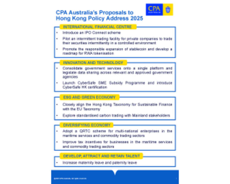 CPA Australia proposes policy ideas to support Hong Kong’s long-term competitiveness
