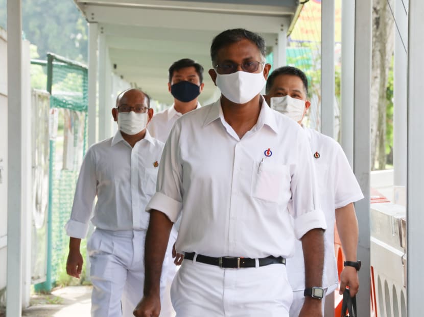 People's Action Party candidate Murali Pillai arriving at Nan Hua High School on Nomination Day, June 30, 2020.