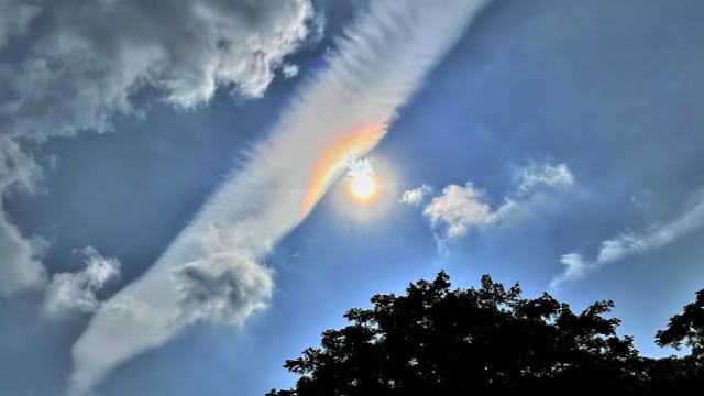本地上空今早出现罕见“彩虹云”