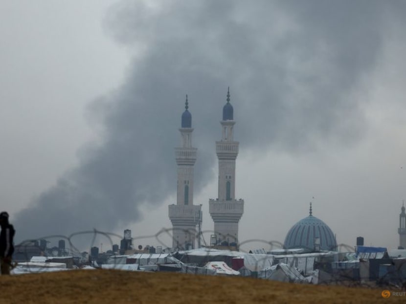 Smoke rises during an Israeli ground offensive, amid the ongoing conflict between Israel and Palestinian Islamist group Hamas, in Khan Younis as seen from Rafah, southern Gaza Strip on Jan 29, 2024.