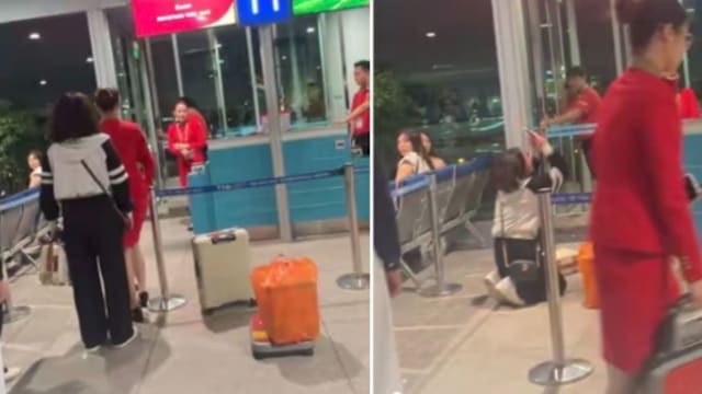 疑因手提行李超重被拒登机 女子跪哭求情引热议