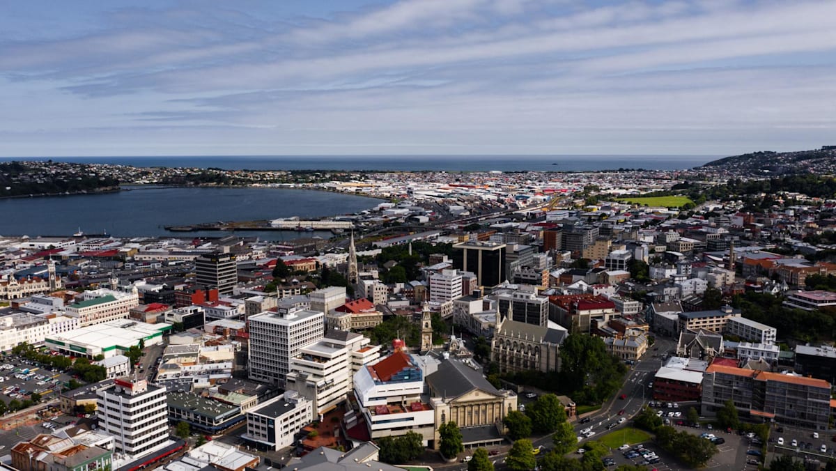 Aerial view of a densely packed coastal city with a harbor.
