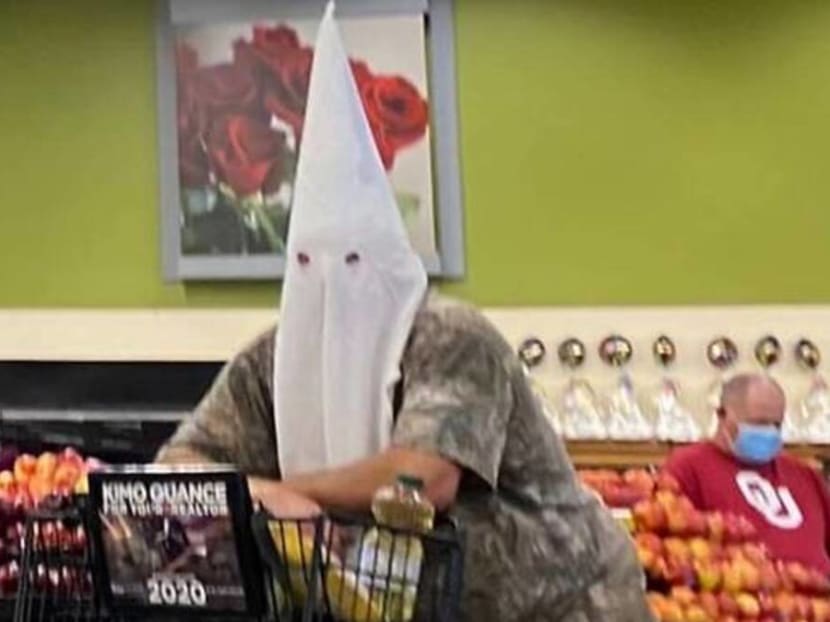 The unidentified man wore the offensive hood following an order that went into effect last week requiring everyone in San Diego County to wear a face covering while out in public.