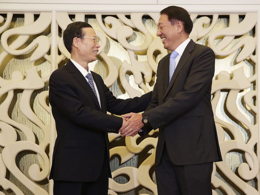DPM Teo Chee Hean (right) meeting Chinese Vice Premier Zhang Gaoli at Shangri-la Hotel on Oct 12, 2015. TODAY file photo DPM Teo Chee Hean (right) meeting Chinese Vice Premier Zhang Gaoli at Shangri-la Hotel on Oct 12, 2015. TODAY file photo