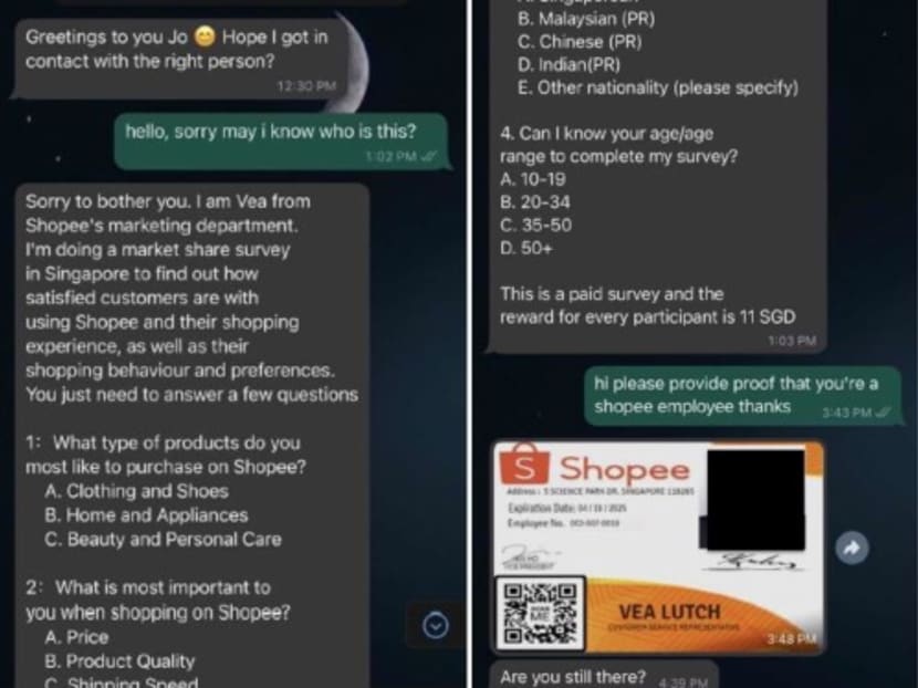 At least 46 victims received unsolicited WhatsApp or Telegram messages from individuals pretending to be Shopee employees. At least 46 victims received unsolicited WhatsApp or Telegram messages from individuals pretending to be Shopee employees.