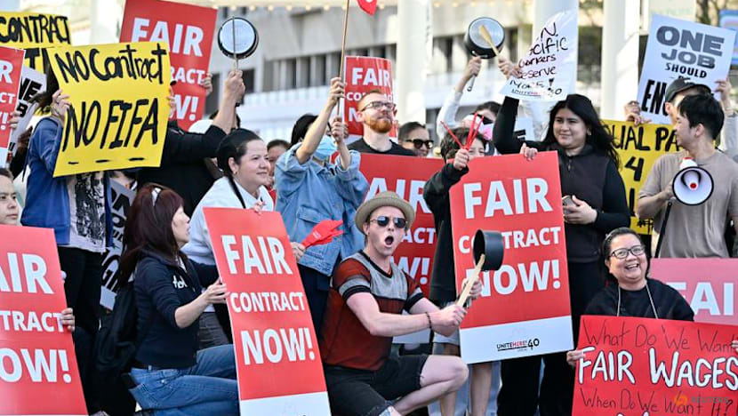 Advocates for homeless, hotel workers rally outside FIFA Congress in Vancouver