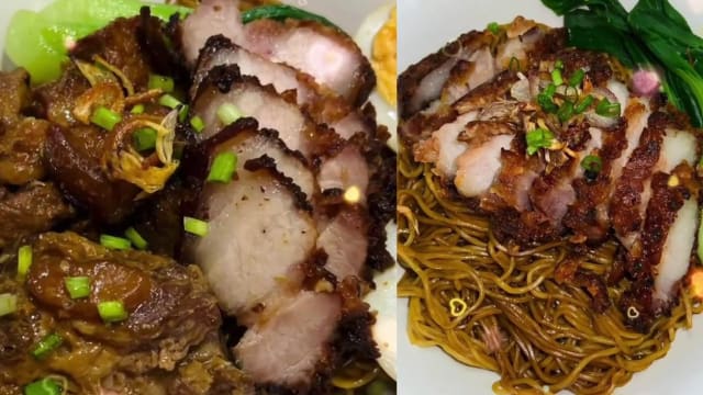 $5.80的沙巴风味三宝猪肉面，有炸肉、卤肉和排骨